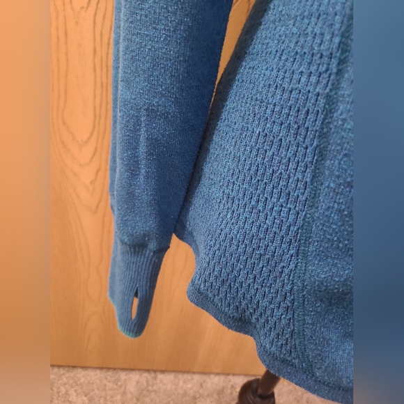 Eddie Bauer Teal Knit Quarter Zip Gorpcore Outdoor Sweatshirt Thumb Holes - Picture 2 of 4